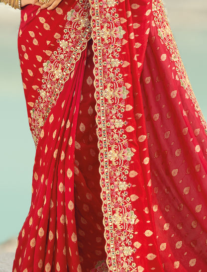 Red Rani Pure Dola Viscose Heavy Party Wear Designer Saree