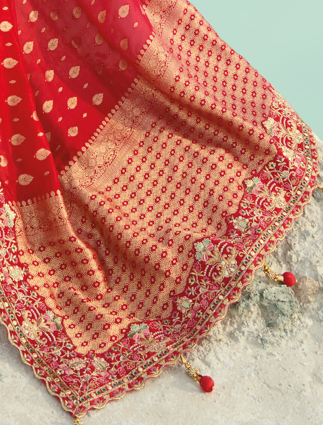 Red Rani Pure Dola Viscose Heavy Party Wear Designer Saree