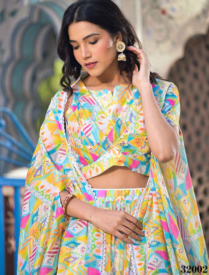 Yellow Georgette Digital Print Micro Cotton Ethnic Lehenga Choli