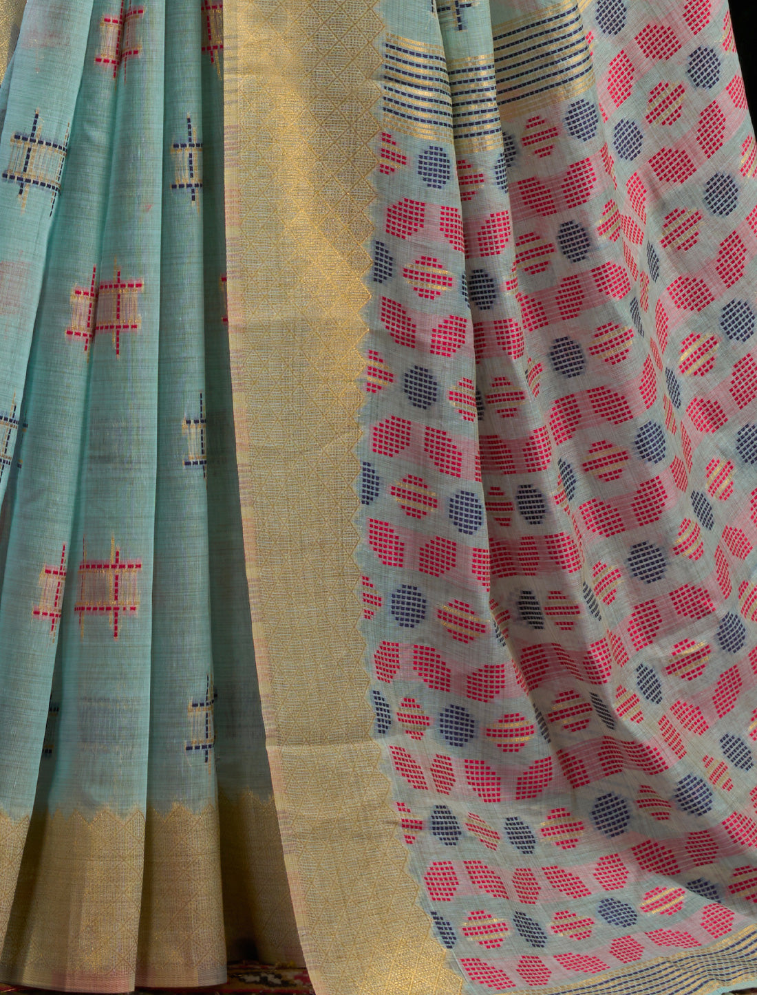 Blue Ethnic Soft Spun Cotton Jari Border With Zhallar Saree