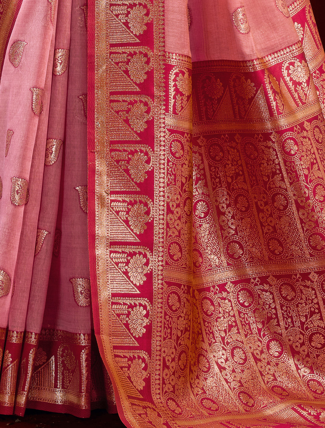 Ethnic Red & Pink Fancy Modal Banarasi Zari With Zhallar Saree