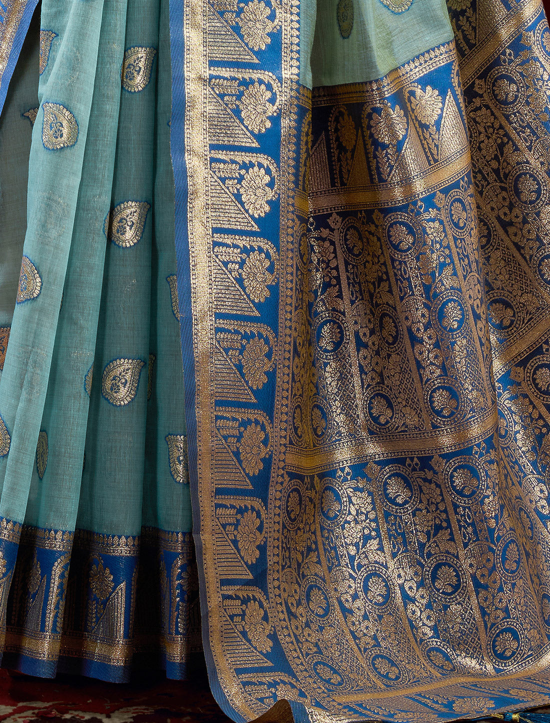 Teal & Ocean Blue Fancy Modal Banarasi Zari With Zhallar Ethnic Saree