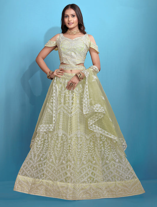 Green Ethnic Wedding Embroidered Lehenga Choli Set