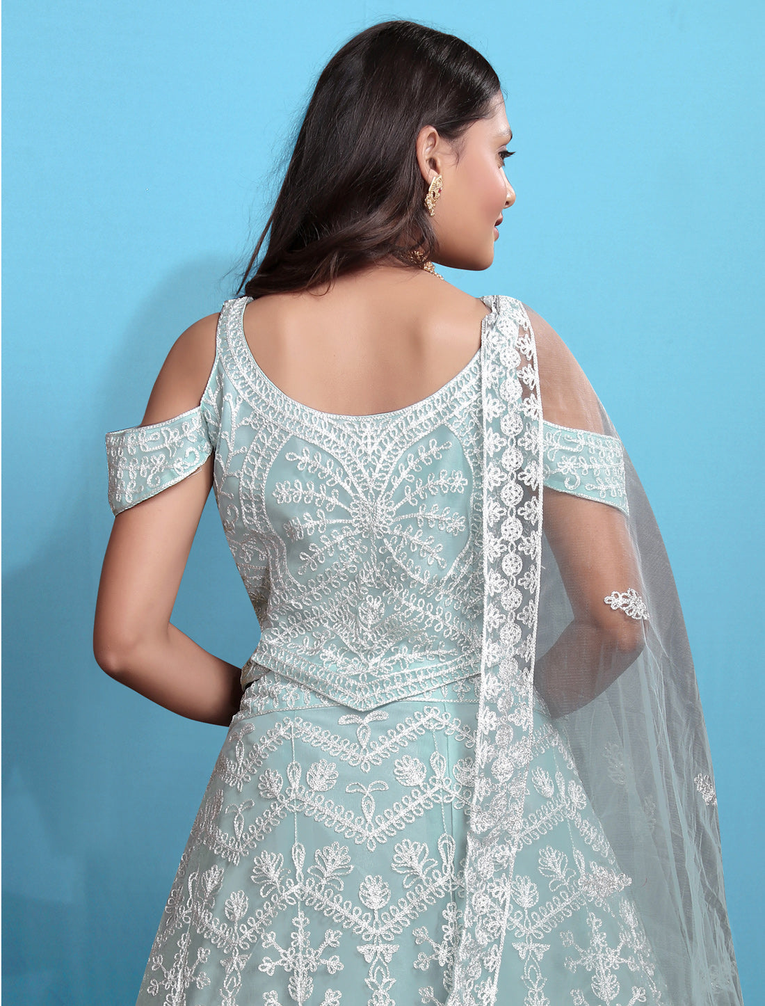 Sky Blue Ethnic Wedding Embroidered Lehenga Choli Set