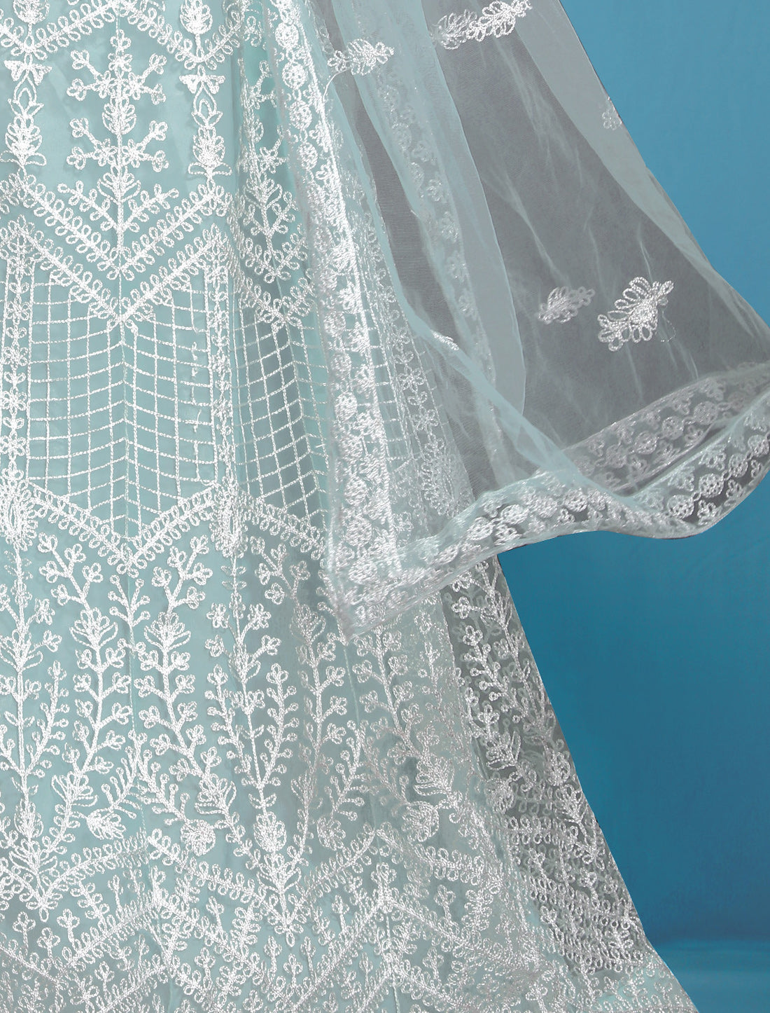 Sky Blue Ethnic Wedding Embroidered Lehenga Choli Set