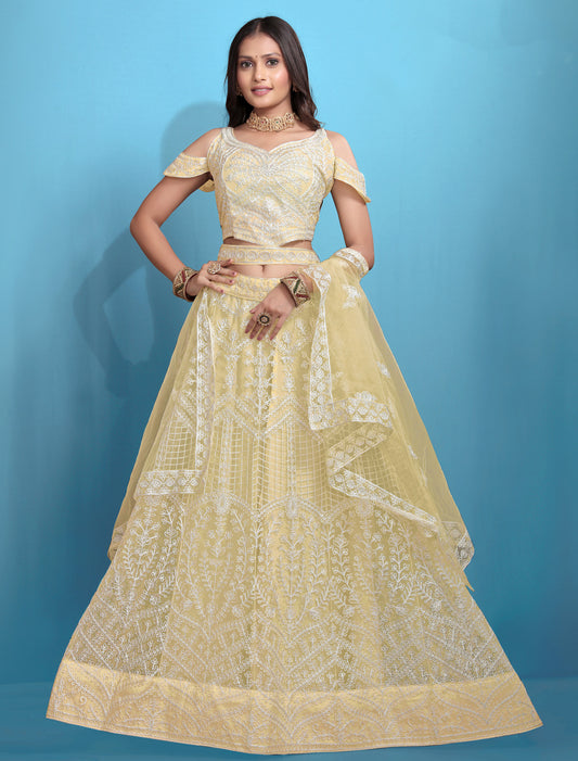 Yellow Ethnic Embroidered Wedding Lehenga Choli Set