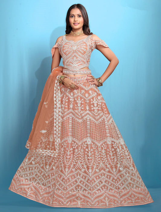 Brown Ethnic Embroidered Wedding Lehenga Choli Set