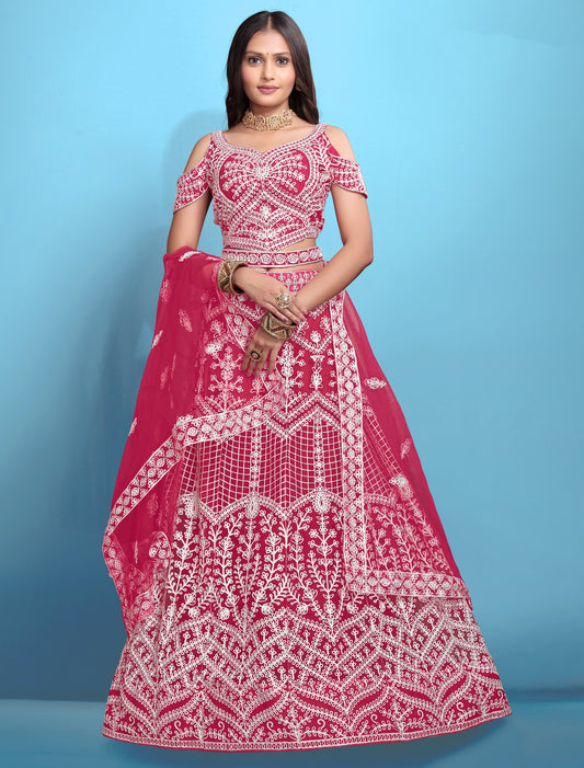 Rani Color Ethnic Embroidered Wedding Lehenga Choli Set