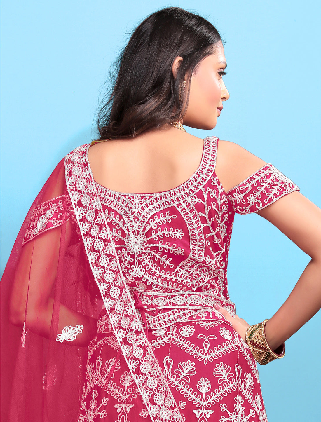 Rani Color Ethnic Embroidered Wedding Lehenga Choli Set