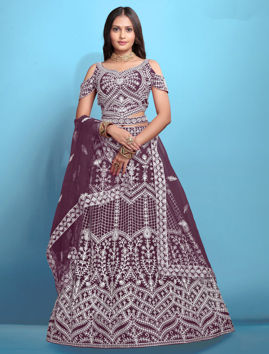 Purple Wedding Ethnic Embroidered Lehenga Choli Set