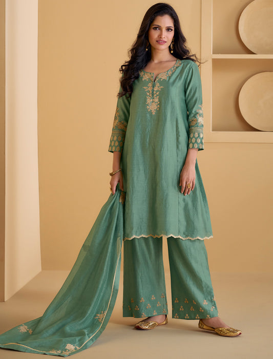 Luxury Pure Real Silk & Embroidered Work Ethnic Kurta Sets