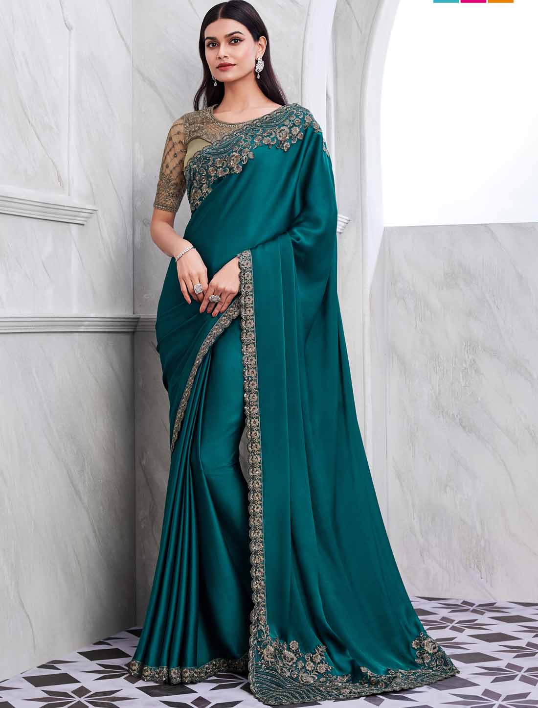 Elevate Teal Blue Walnut Silk Designer Ethnic Saree Collection