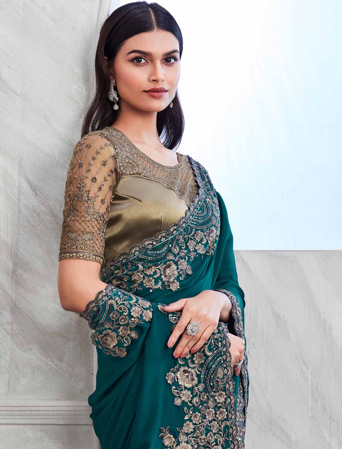 Elevate Teal Blue Walnut Silk Designer Ethnic Saree Collection