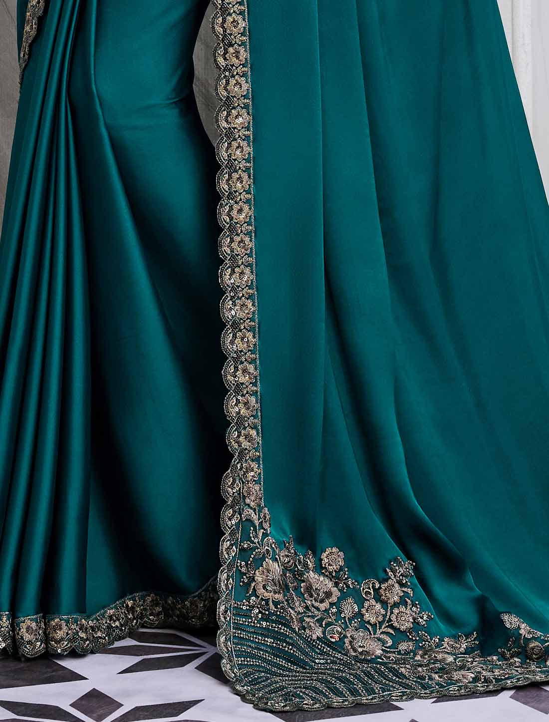 Elevate Teal Blue Walnut Silk Designer Ethnic Saree Collection