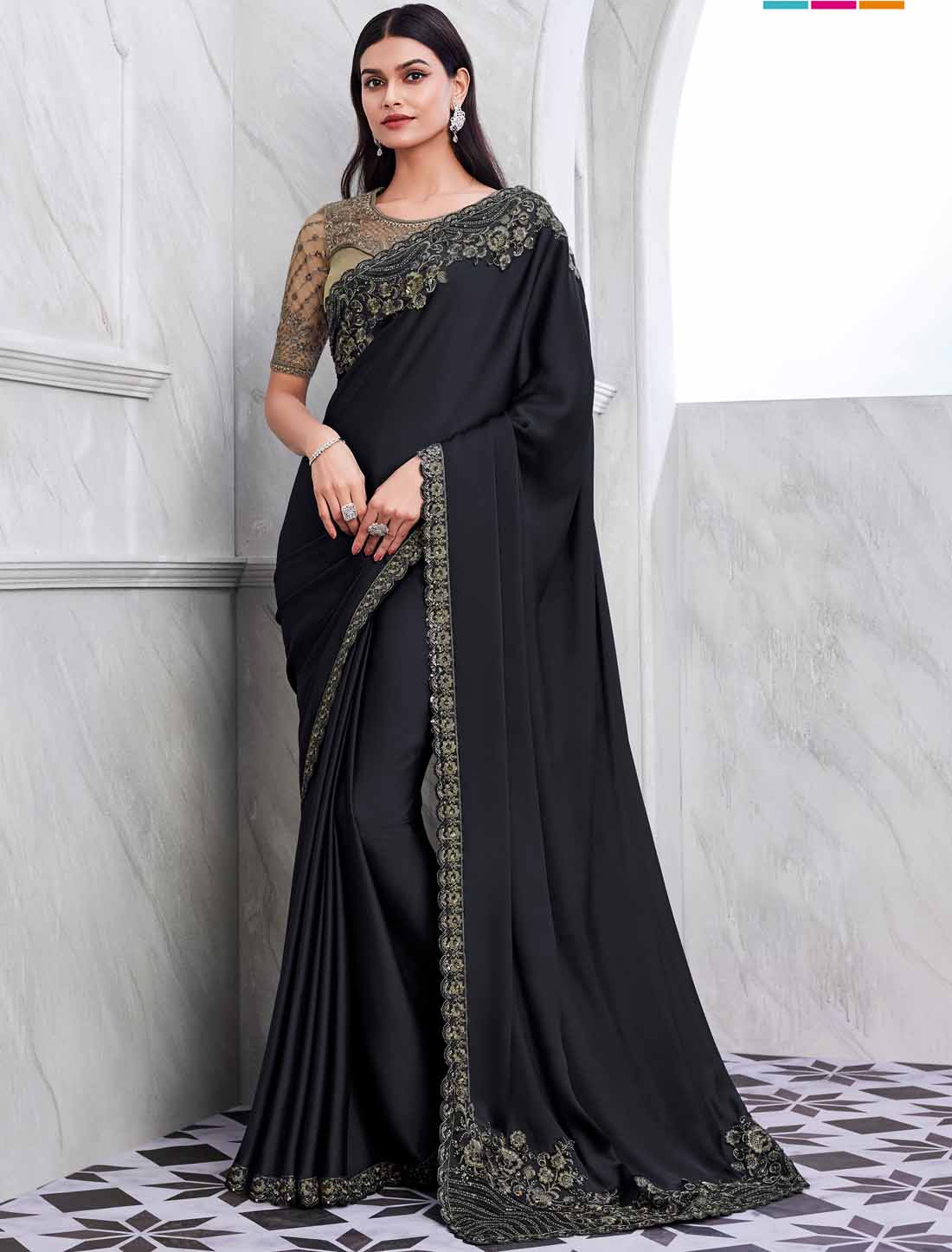 Elevate Black Walnut Silk Ethnic Designer Saree Collection