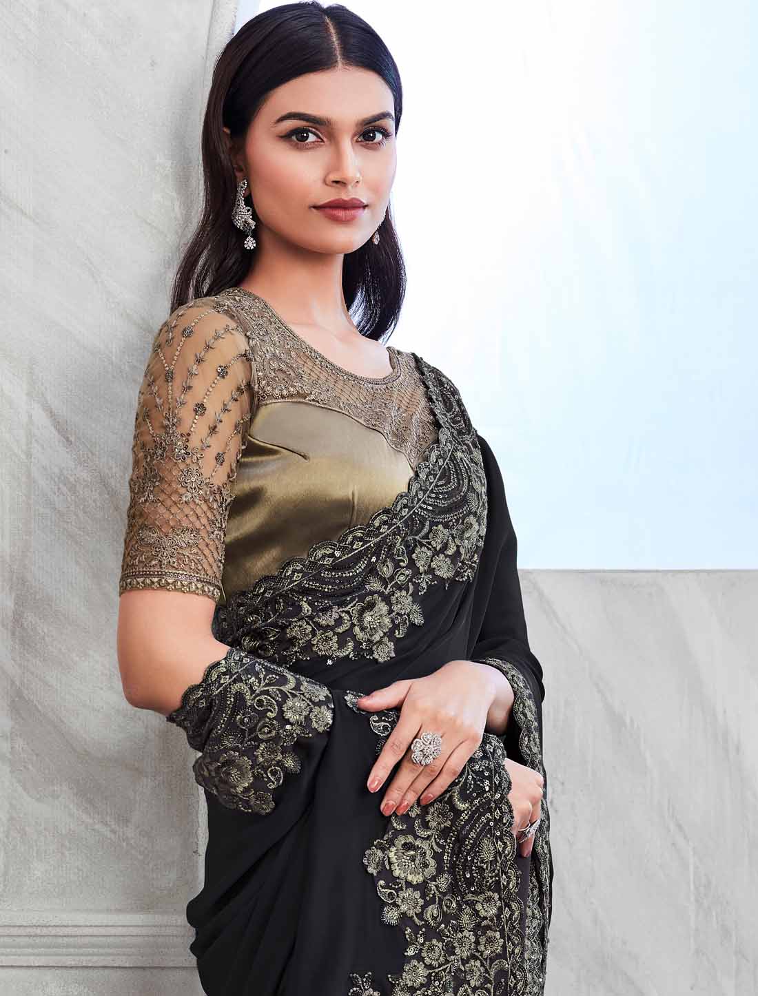 Elevate Black Walnut Silk Ethnic Designer Saree Collection