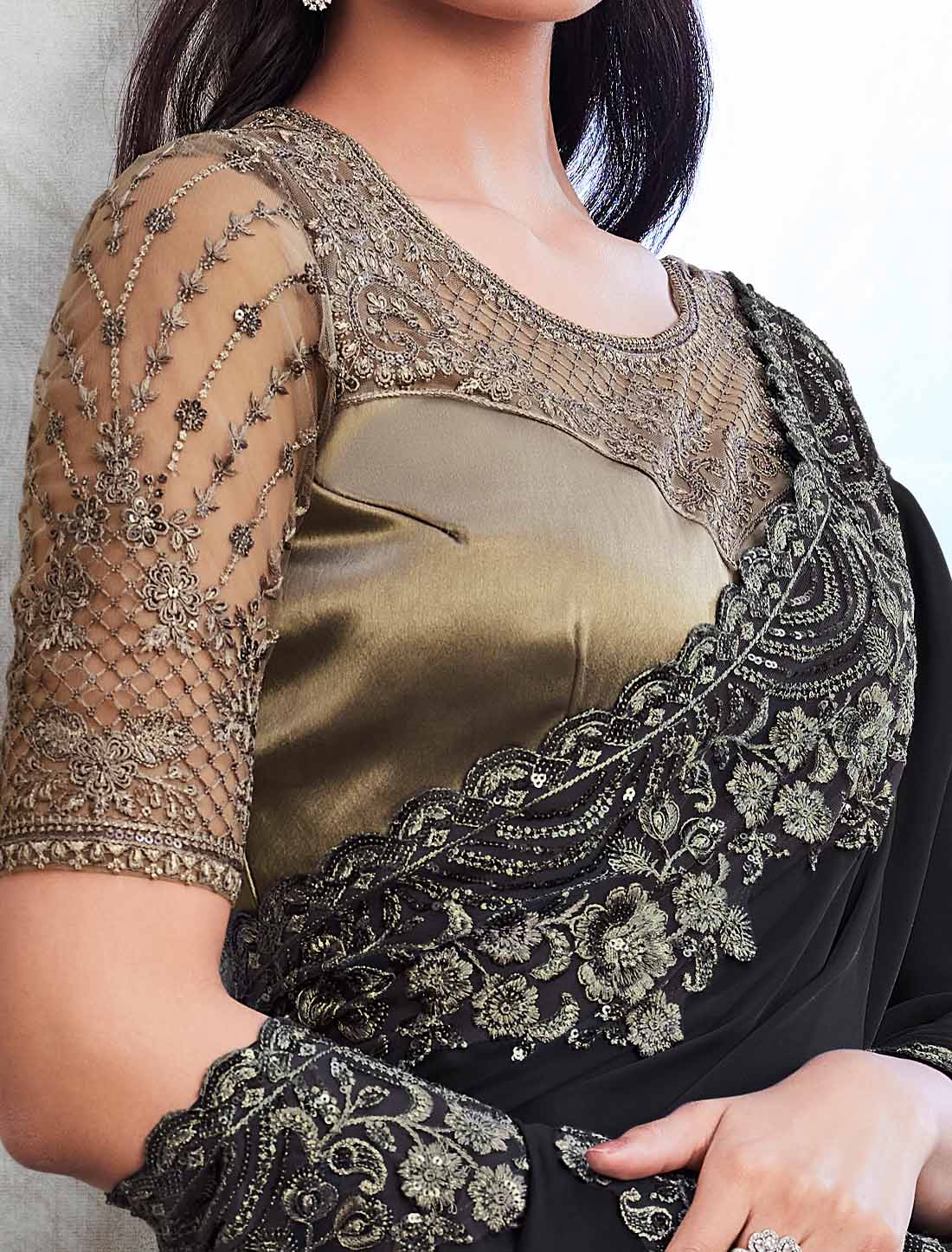 Elevate Black Walnut Silk Ethnic Designer Saree Collection