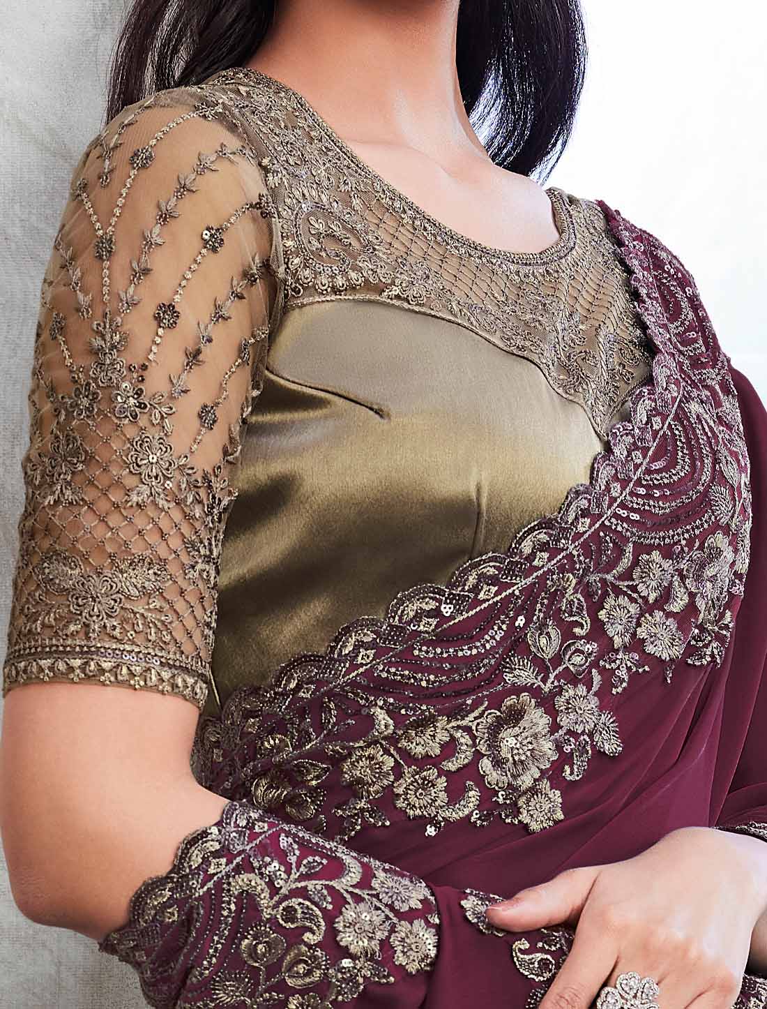 Luxury Maroon Walnut Silk Designer Ethnic Saree Collection