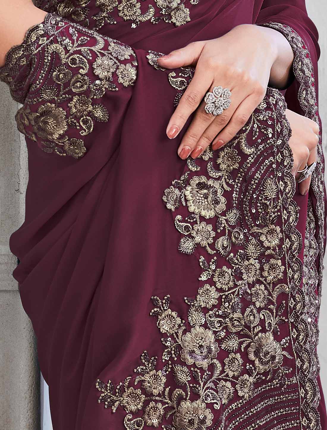 Luxury Maroon Walnut Silk Designer Ethnic Saree Collection