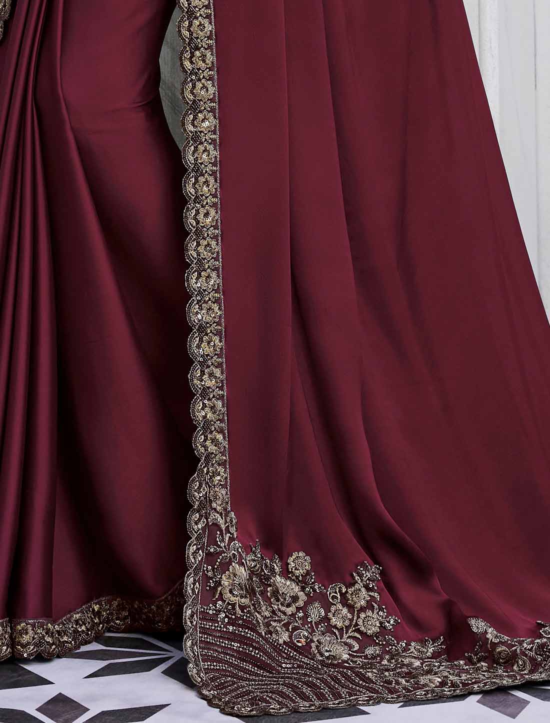 Luxury Maroon Walnut Silk Designer Ethnic Saree Collection