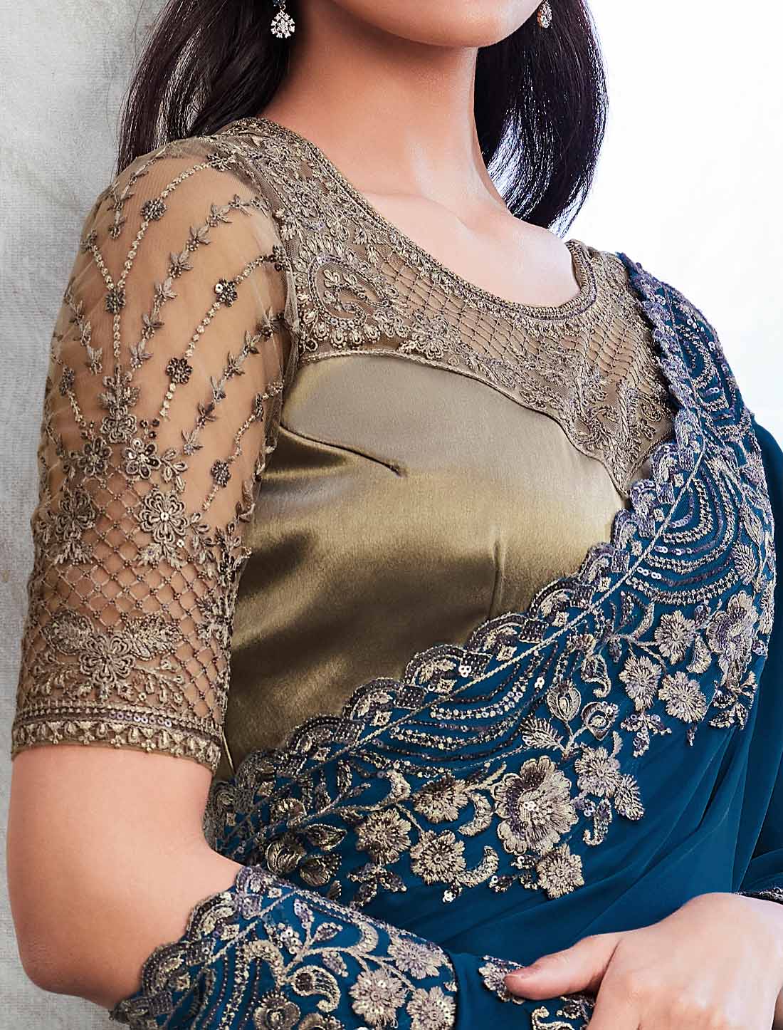 Ethnic Elevate Peacock Blue Walnut Silk Designer Saree Collection