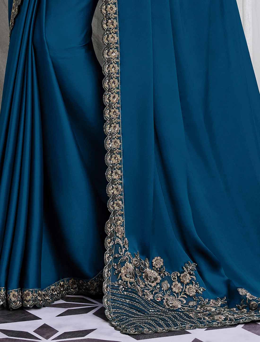 Ethnic Elevate Peacock Blue Walnut Silk Designer Saree Collection