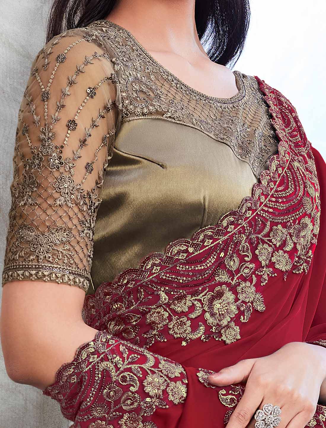 Designer Elevate Red Walnut Silk Ethnic Saree Collection