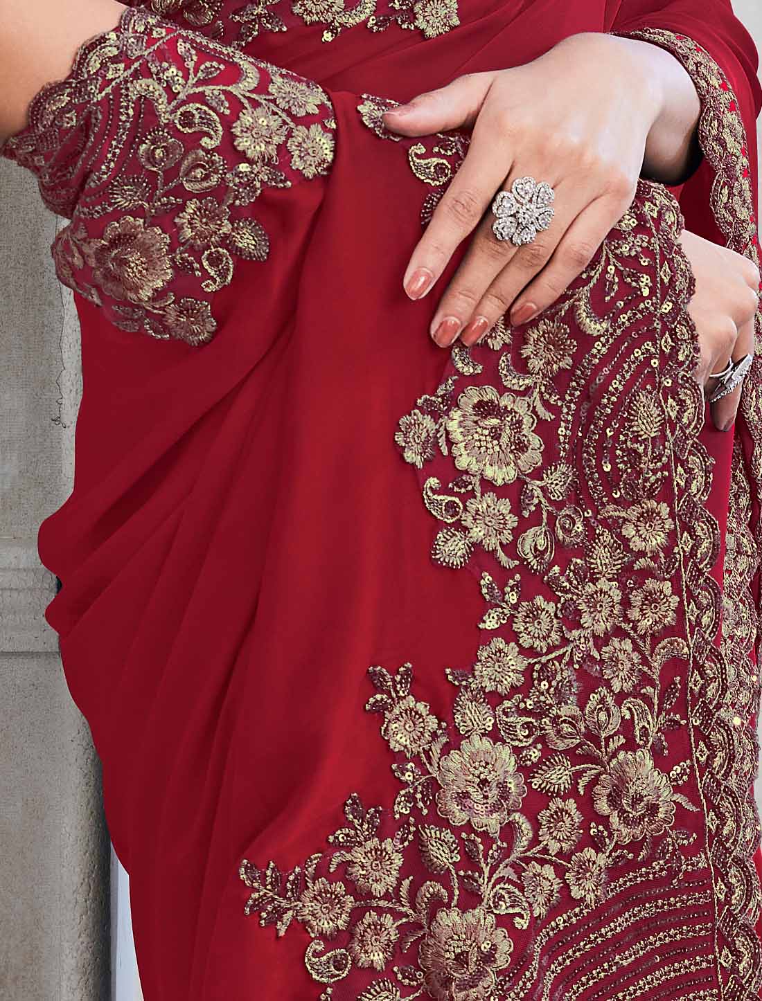 Designer Elevate Red Walnut Silk Ethnic Saree Collection