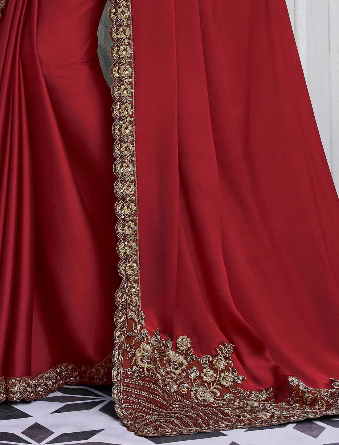 Designer Elevate Red Walnut Silk Ethnic Saree Collection