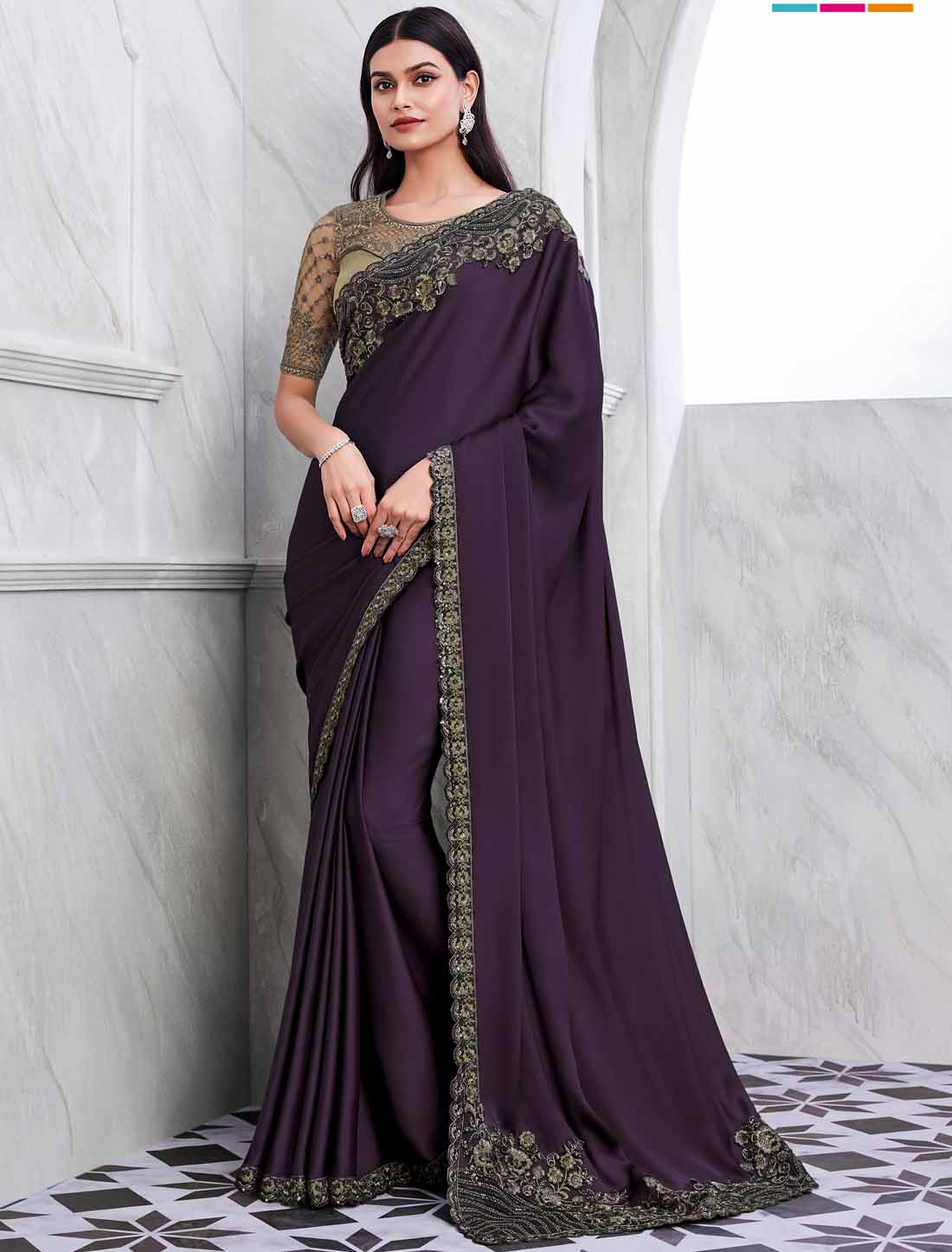 Elevate Wine Walnut Silk Designer Ethnic Saree Collection