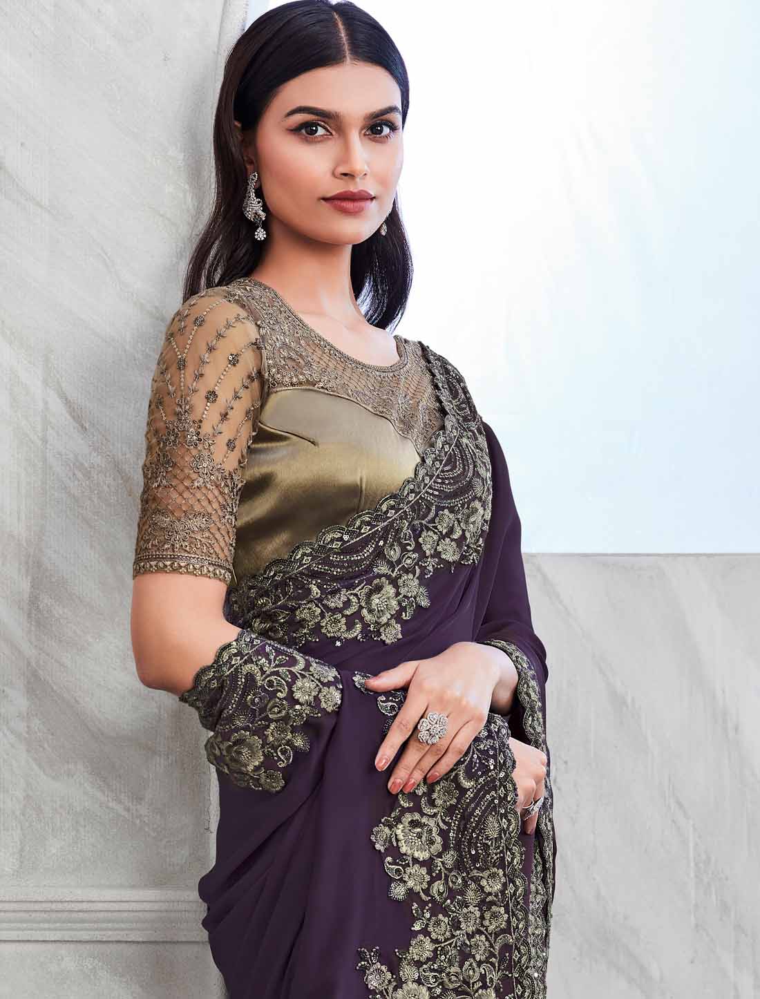 Elevate Wine Walnut Silk Designer Ethnic Saree Collection