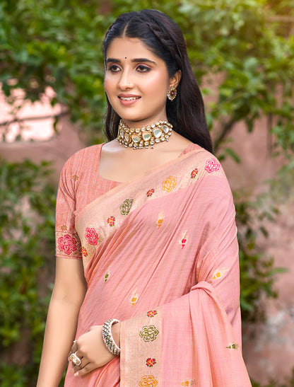 Pink Assam Silk Woven Party Wear Saree With Meena Work