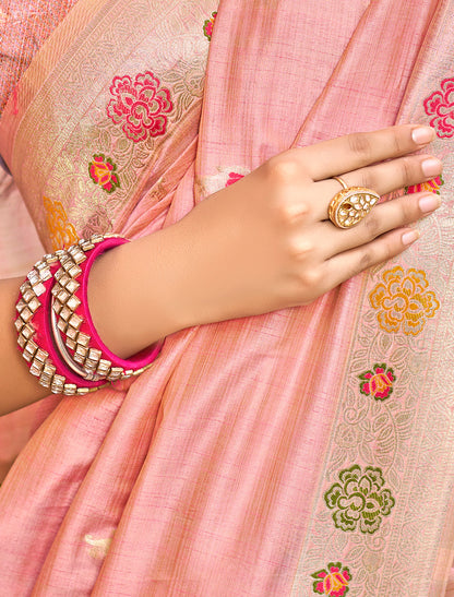 Pink Assam Silk Woven Party Wear Saree With Meena Work