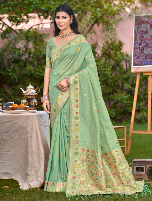 Light Green Meena Woven Assam Silk Party Wear Saree