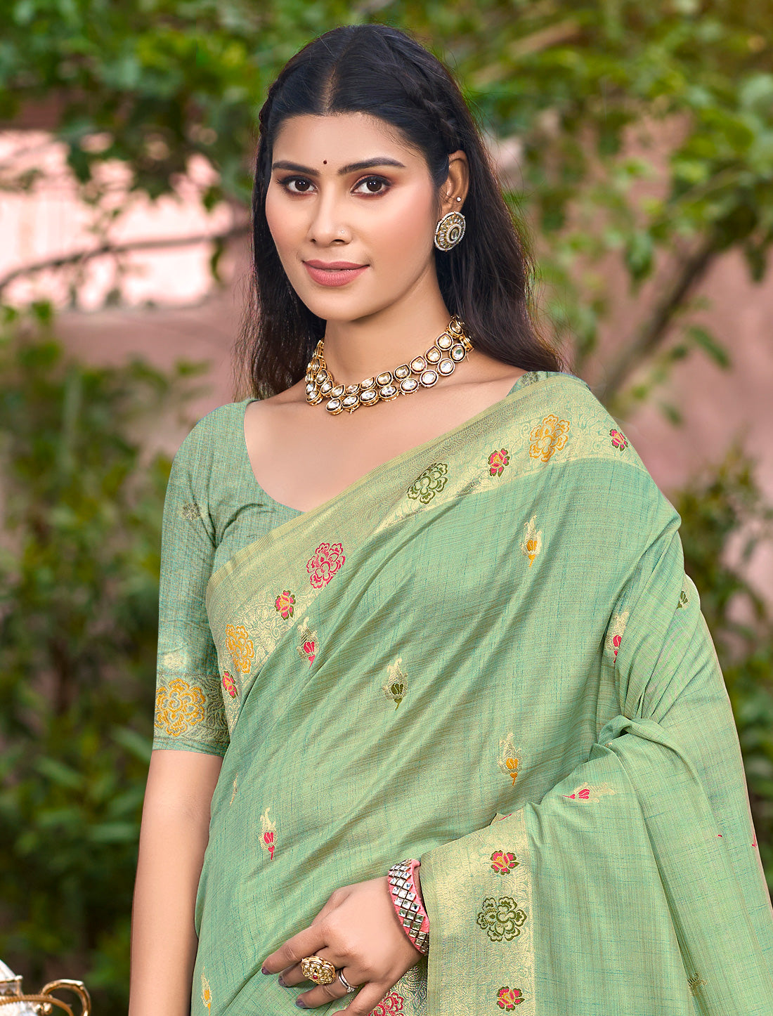 Light Green Meena Woven Assam Silk Party Wear Saree