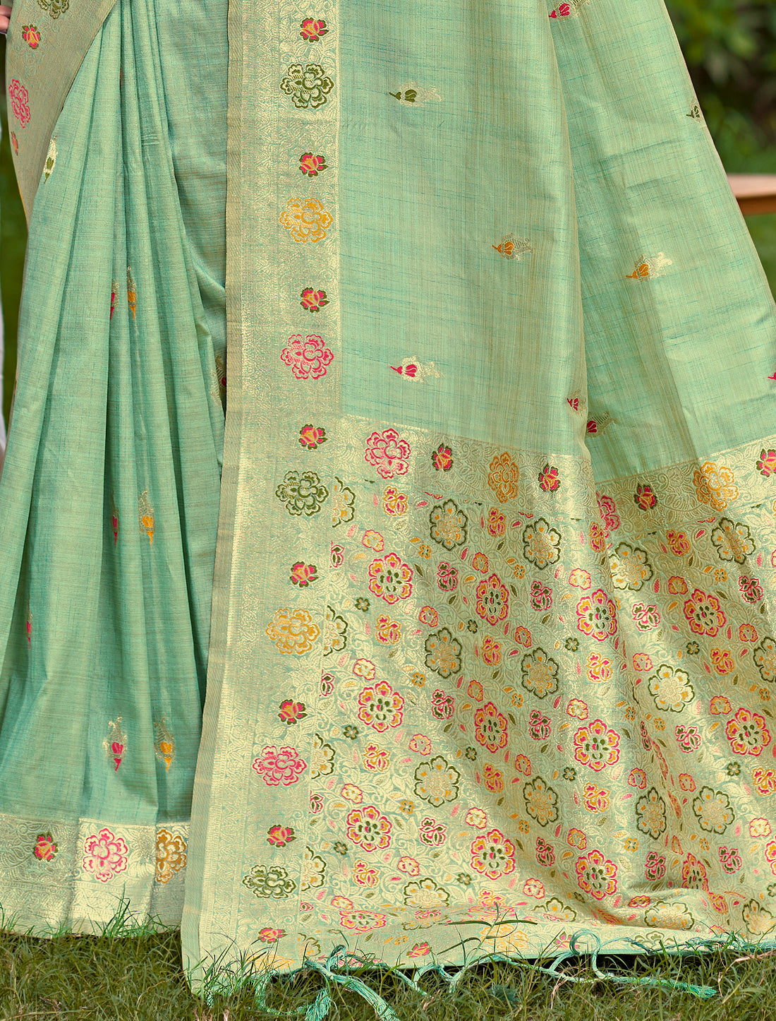 Light Green Meena Woven Assam Silk Party Wear Saree