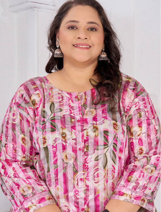 Pink Rayon Slub Ethnic Featuring Meticulously Full-Stitched Kurti