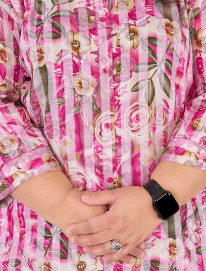 Pink Rayon Slub Ethnic Featuring Meticulously Full-Stitched Kurti