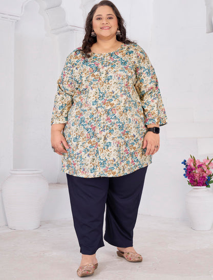 Rayon Slub Beige Featuring Meticulously Full-Stitched Ethnic Kurti