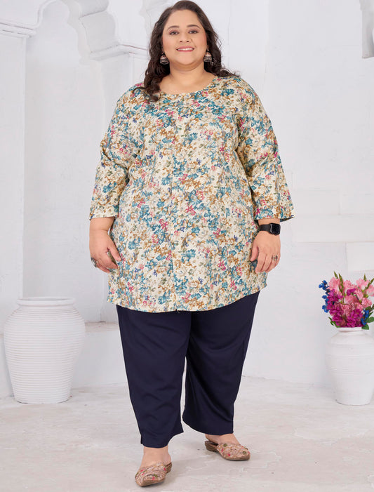 Rayon Slub Beige Featuring Meticulously Full-Stitched Ethnic Kurti