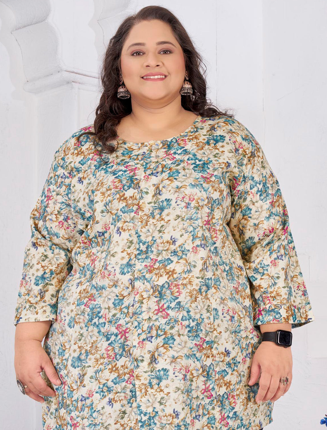 Rayon Slub Beige Featuring Meticulously Full-Stitched Ethnic Kurti