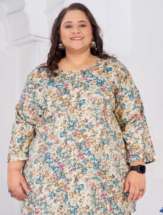 Rayon Slub Beige Featuring Meticulously Full-Stitched Ethnic Kurti