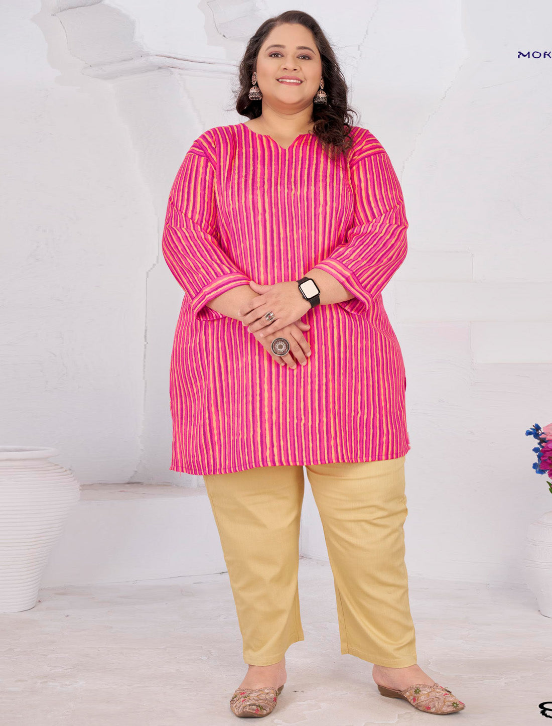 Ethnic Dark Pink Rayon Slub Featuring Meticulously Full-Stitched Kurti