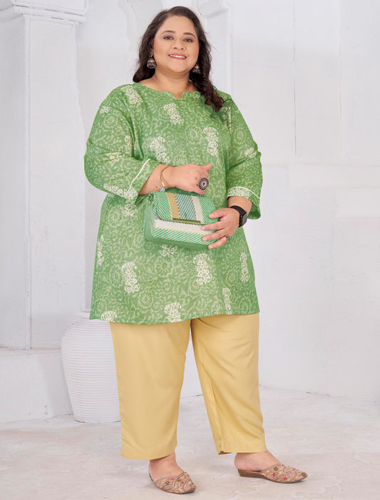 Pista Green Rayon Slub Ethnic Featuring Meticulously Full-Stitched Kurti