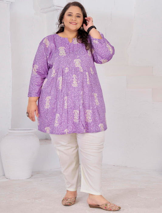 Light Purple Rayon Slub Ethnic Featuring Meticulously Full-Stitched Kurti