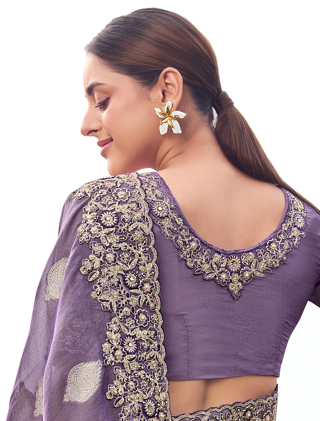 Elegant Purple Tissue Silk Saree Jacquard Weaving Party Wear