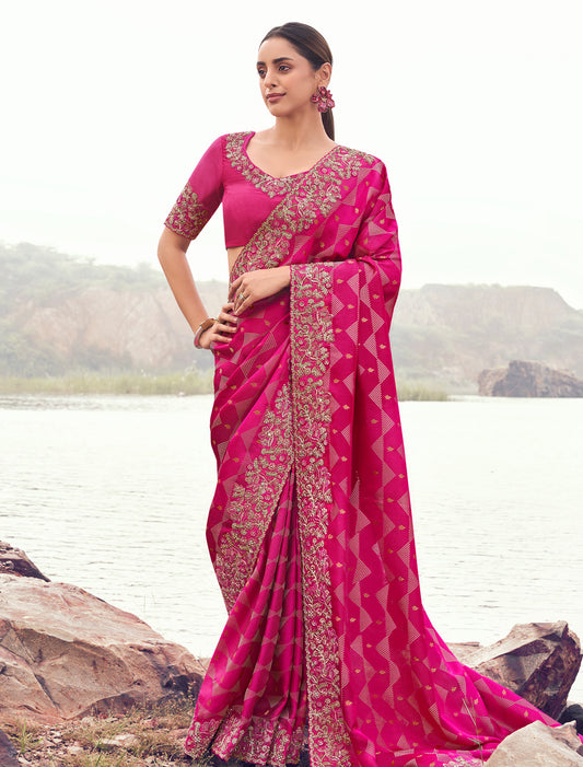 Radiant Rani Pure Satin Silk Designer Saree