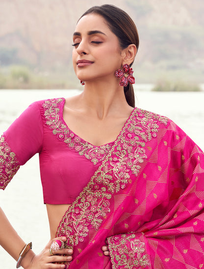 Radiant Rani Pure Satin Silk Designer Saree