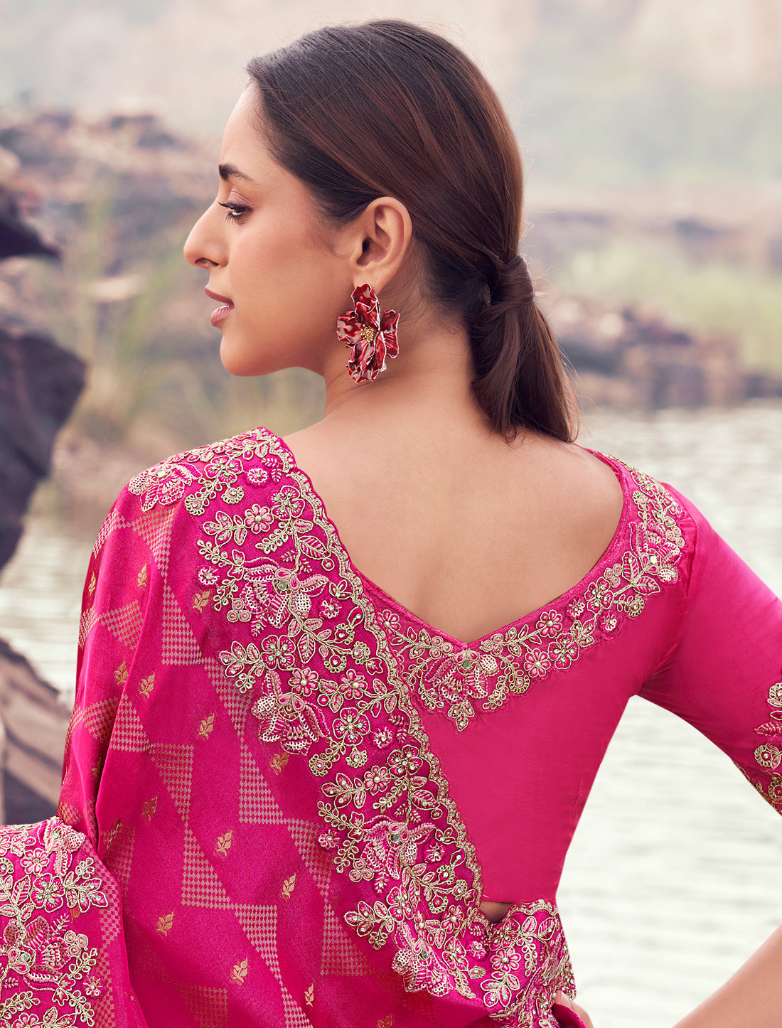 Radiant Rani Pure Satin Silk Designer Saree