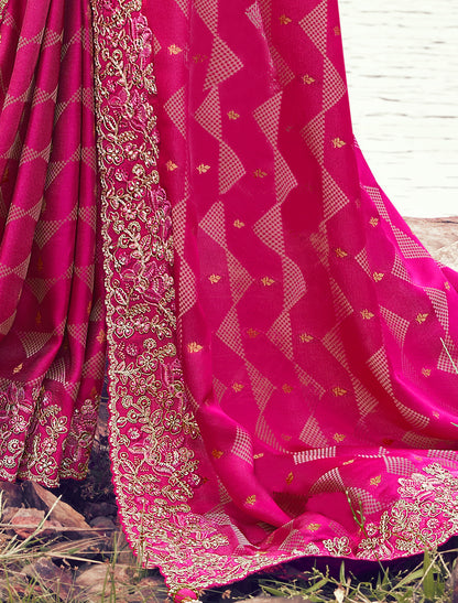 Radiant Rani Pure Satin Silk Designer Saree